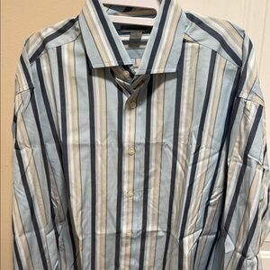 Johnston & Murphy Men's Blue Striped Button Down Shirt